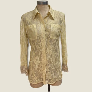 MAXOU Tan‎ Lace Button Up Shirt